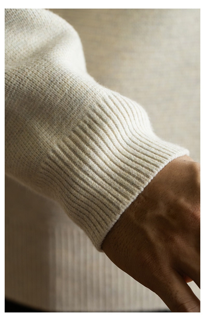 7-Gauge Knit Polo Sweater, Open Collar – Men – Cream – cuff