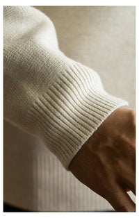 7-Gauge Knit Polo Sweater, Open Collar – Men – Cream – cuff
