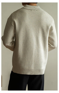 7-Gauge Knit Polo Sweater, Open Collar – Men – Cream – back