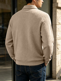 Diamond Jacquard Knit Polo, Long Sleeve – Men – Beige – worn, back