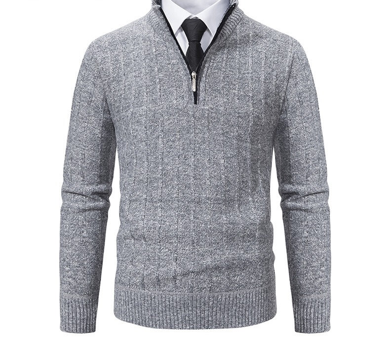 Marled Cable Knit Quarter-Zip Sweater – Men – Grey – front