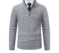 Marled Cable Knit Quarter-Zip Sweater – Men – Grey – front