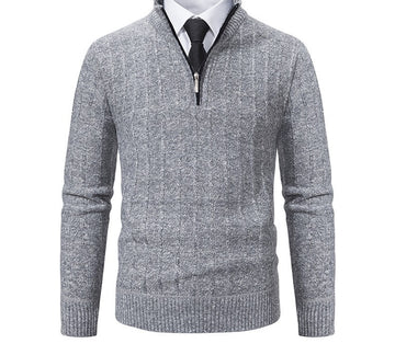 Marled Cable Knit Quarter-Zip Sweater – Men – Grey – front
