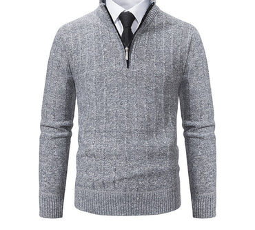 Marled Cable Knit Quarter-Zip Sweater – Men – Grey – front
