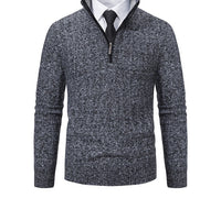 Marled Cable Knit Quarter-Zip Sweater – Men – Charcoal – front
