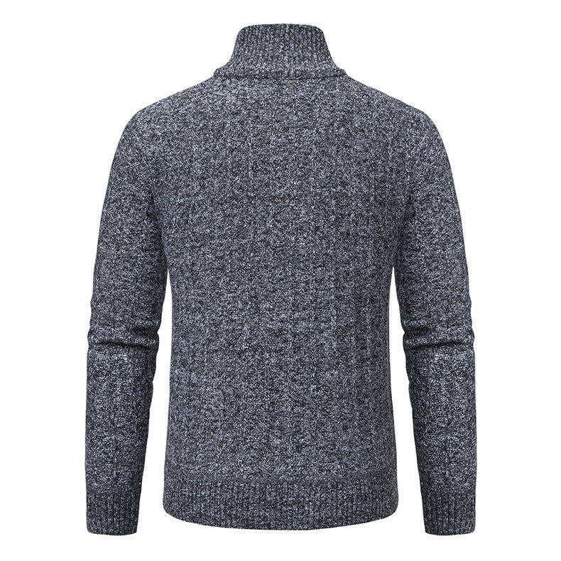 Marled Cable Knit Quarter-Zip Sweater – Men – Charcoal – back