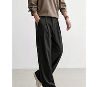 Pleated Straight-Leg Trousers, Soft Drape – Men – Black – worn, walking