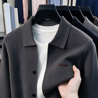 Shirt-Collar Knit Cardigan, Button Front – Men – Charcoal – close