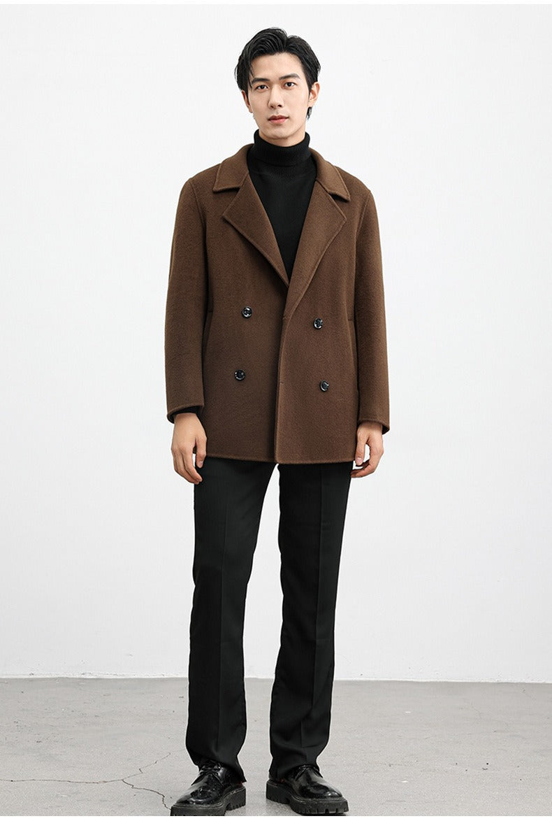 70% Wool Double-Faced Double-Breasted Coat – Men – Brown – worn, full length