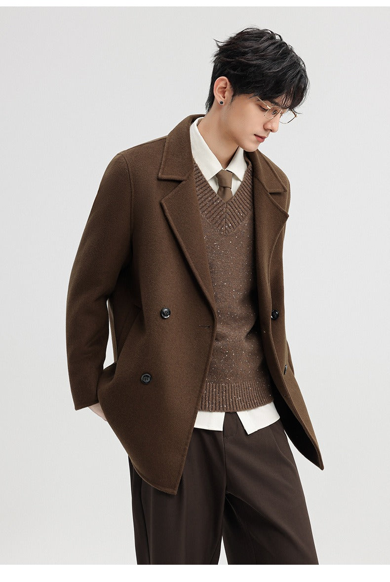 70% Wool Double-Faced Double-Breasted Coat – Men – Brown – worn, three-quarter