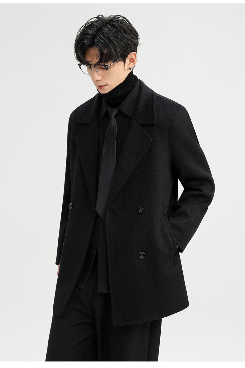 70% Wool Double-Faced Double-Breasted Coat – Men – Black – worn