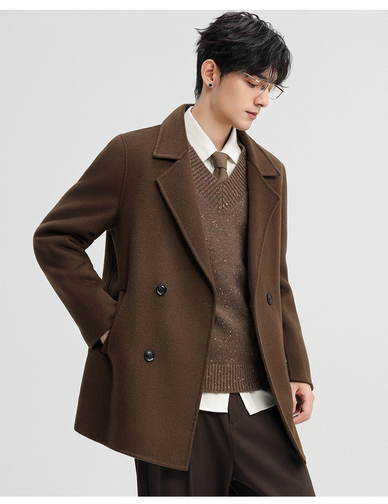 70% Wool Double-Faced Double-Breasted Coat – Men – Brown – worn