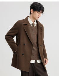 70% Wool Double-Faced Double-Breasted Coat – Men – Brown – worn