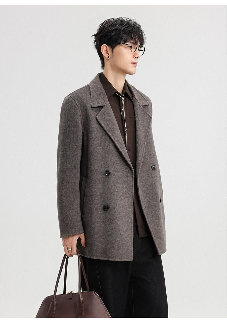 70% Wool Double-Faced Double-Breasted Coat – Men – Grey – worn