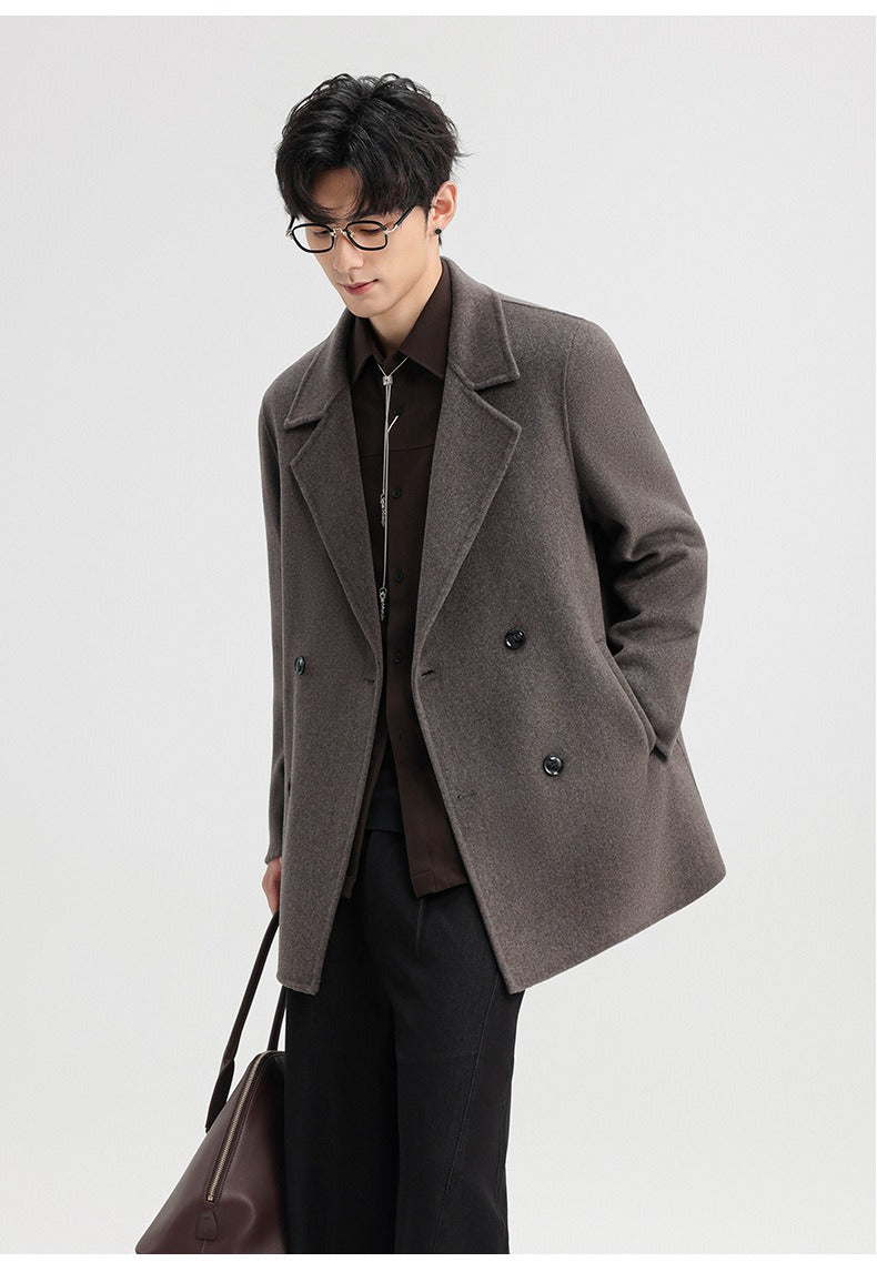 70% Wool Double-Faced Double-Breasted Coat – Men – Grey – worn, close