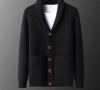 Waffle-Knit Shawl Collar Cardigan – Men – Black – front