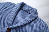 Waffle-Knit Shawl Collar Cardigan – Men – Light Blue – shawl collar detail