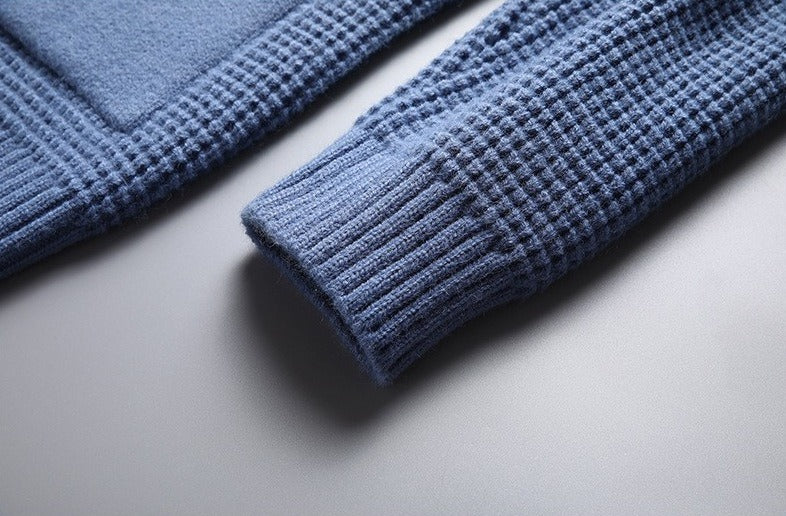 Waffle-Knit Shawl Collar Cardigan – Men – Light Blue – cuff detail