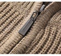 Chunky Rib Half-Zip Sweater, Fold-Down Collar – Men – Camel – zip detail