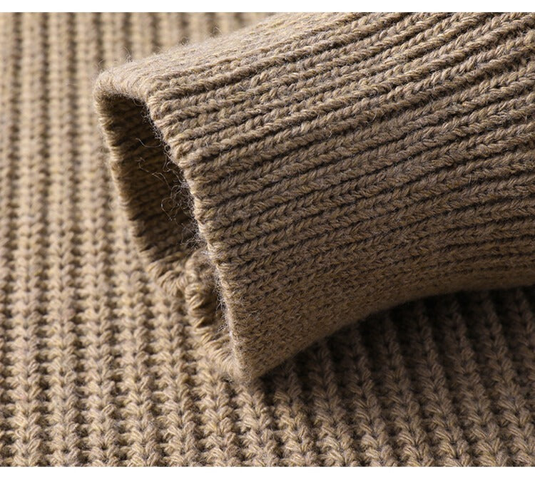 Chunky Rib Half-Zip Sweater, Fold-Down Collar – Men – Camel – cuff
