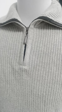 Chunky Rib Half-Zip Sweater, Fold-Down Collar – Men – Grey – collar