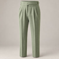 Extended-Tab Pleated Trousers, Side Buckle, No-Iron – Men – Olive – front