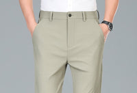 Lightweight Stretch Straight Trousers – Men – Stone – worn, front