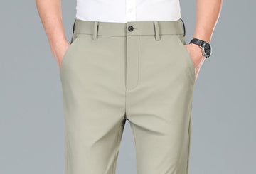 Lightweight Stretch Straight Trousers – Men – Stone – worn, front