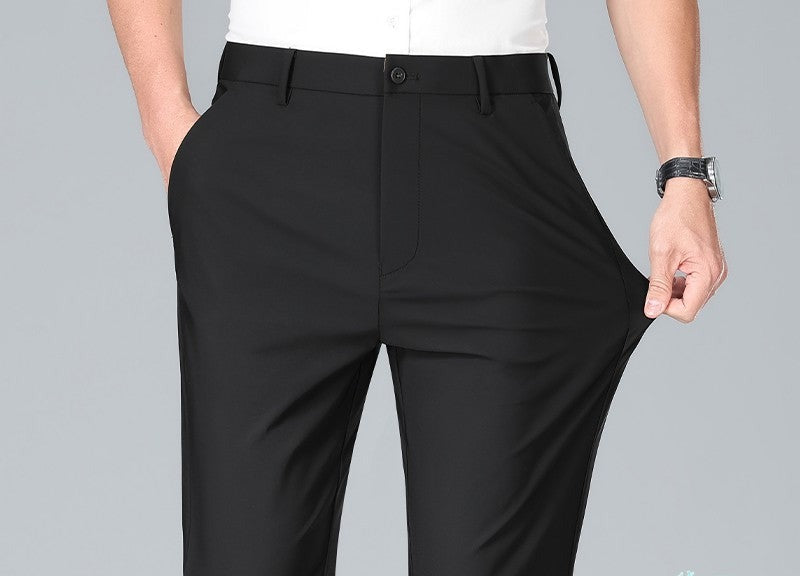 Lightweight Stretch Straight Trousers – Men – Black – worn, front