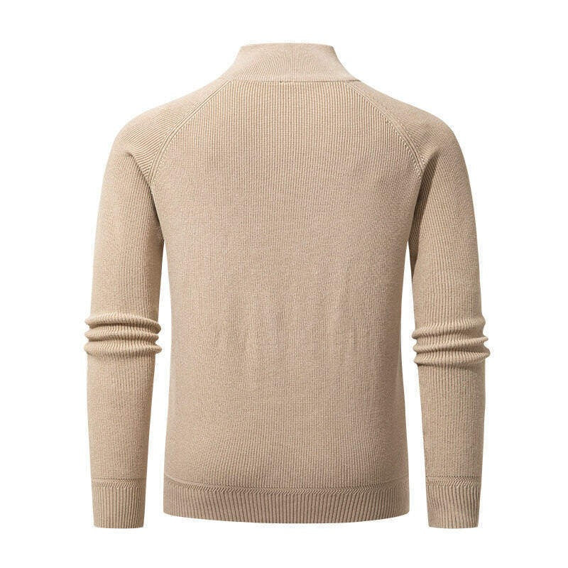 Ribbed Quarter-Zip Sweater, Raglan Sleeves – Men – Beige – back