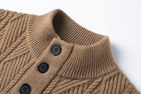 Diamond-Knit Button Stand-Collar Sweater – Men – Camel – collar detail