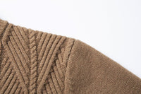 Diamond-Knit Button Stand-Collar Sweater – Men – Camel – shoulder detail