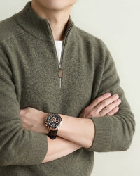 90% Wool Quarter-Zip Sweater, Cashmere and Silk – Men – Olive – worn