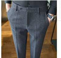Brushed Wool-Look Slim Trousers, Ankle Length – Men – Charcoal – worn, pocket