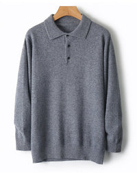 96–99% Wool Knit Polo Sweater, Long Sleeve – Men – Grey – front