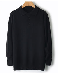 96–99% Wool Knit Polo Sweater, Long Sleeve – Men – Black – front