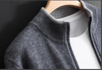 Tipped Stand-Collar Zip Cardigan – Men – Grey – shoulder