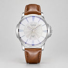 Silver · White Dial · Brown Strap