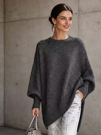 100% Polyester Oversized Batwing Sweater – Women – Charcoal – worn