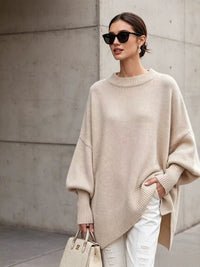 100% Polyester Oversized Batwing Sweater – Women – Cream – worn