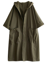 65% Polyester, 35% Cotton Oversized Hooded Long Coat – Women – Olive – front