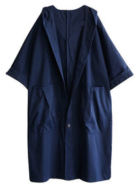 65% Polyester, 35% Cotton Oversized Hooded Long Coat – Women – Navy – front