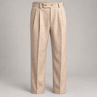 Pleated Flannel-Look Trousers, Tab Waist – Men – Beige – waist