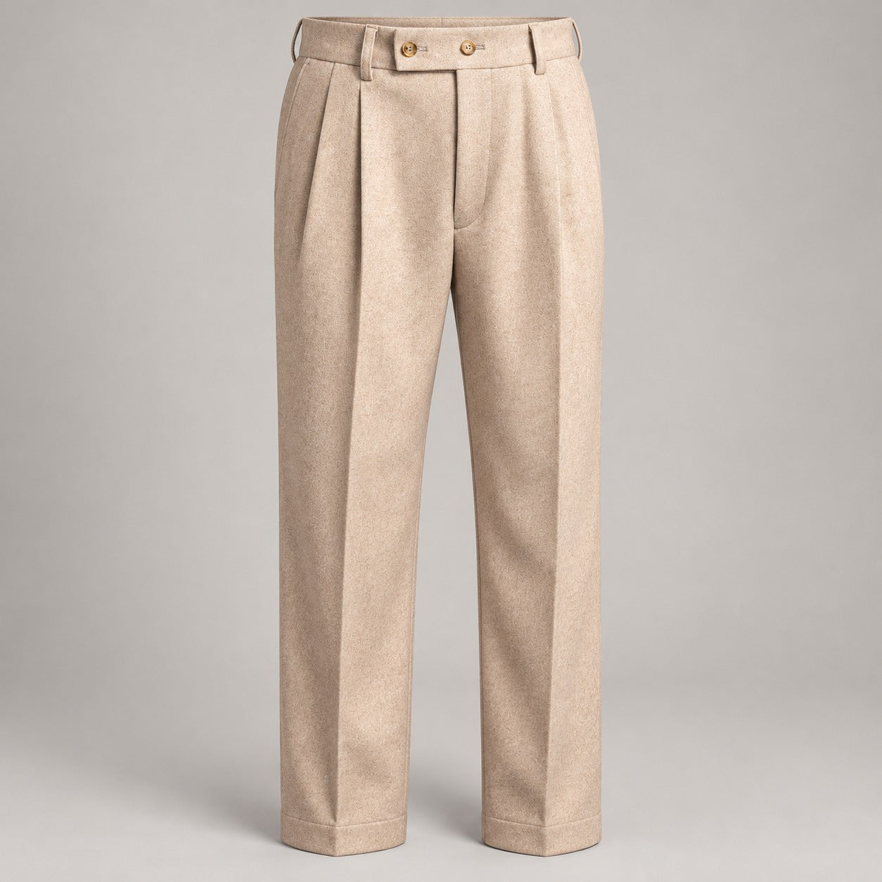 Pleated Flannel-Look Trousers, Tab Waist – Men – Beige – waist