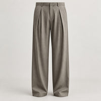 Pleated Straight-Leg Trousers, Soft Drape – Men – Brown – worn