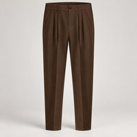 Pleated Tapered Trousers, Stretch, Ankle Length – Men – Brown – front, flat