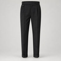 Pleated Trousers, Extended Tab Waist, Cropped Leg – Men – Black – front full length