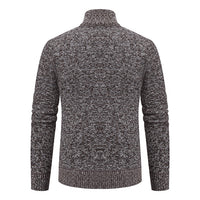 Marled Knit Zip Cardigan, Stand Collar – Men – Brown – back