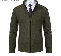 Marled Knit Zip Cardigan, Stand Collar – Men – Olive – front
