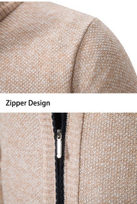 Marled Knit Zip Cardigan, Stand Collar – Men – Beige – shoulder, zip, cuff and pocket details